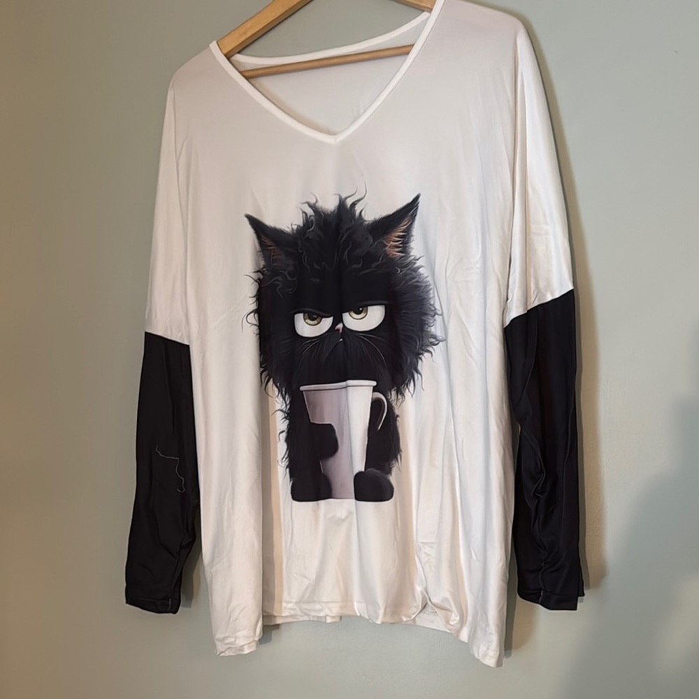 NEW White and Black Raglan Graphic T-Shirt 5x